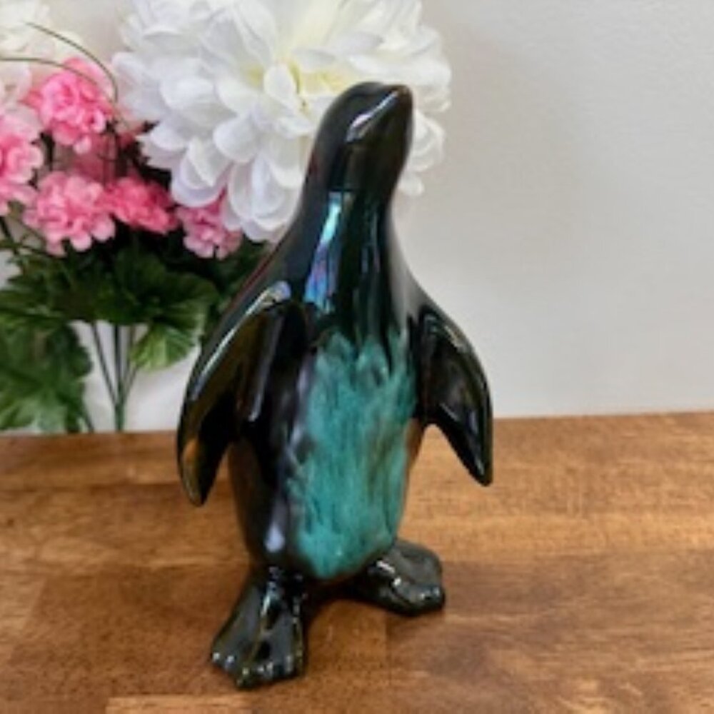 MCM Pottery Penguin‎ Figurine Vintage Collectible Blue Green Glaze Retro Pottery